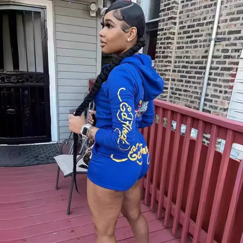 Nuovo 2025 Sifreyr Casual Stampa Lettera Top Set Con cappuccio a maniche lunghe Cerniera Slim Fit Cardigan Top Sport Avvolto Hip Drawstr eqs9X