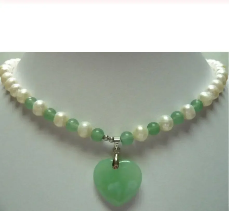 

модное смешанное белое жемчужное светло-зеленое ожерелье из натурального нефрита + кулон в форме сердца