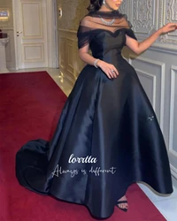 Lorrtta Black Evening Dress Line A Mesh Decoration Eid Satin Ball Gowns Elegant Party Dresses 2024 Customized Prom Gown Gala