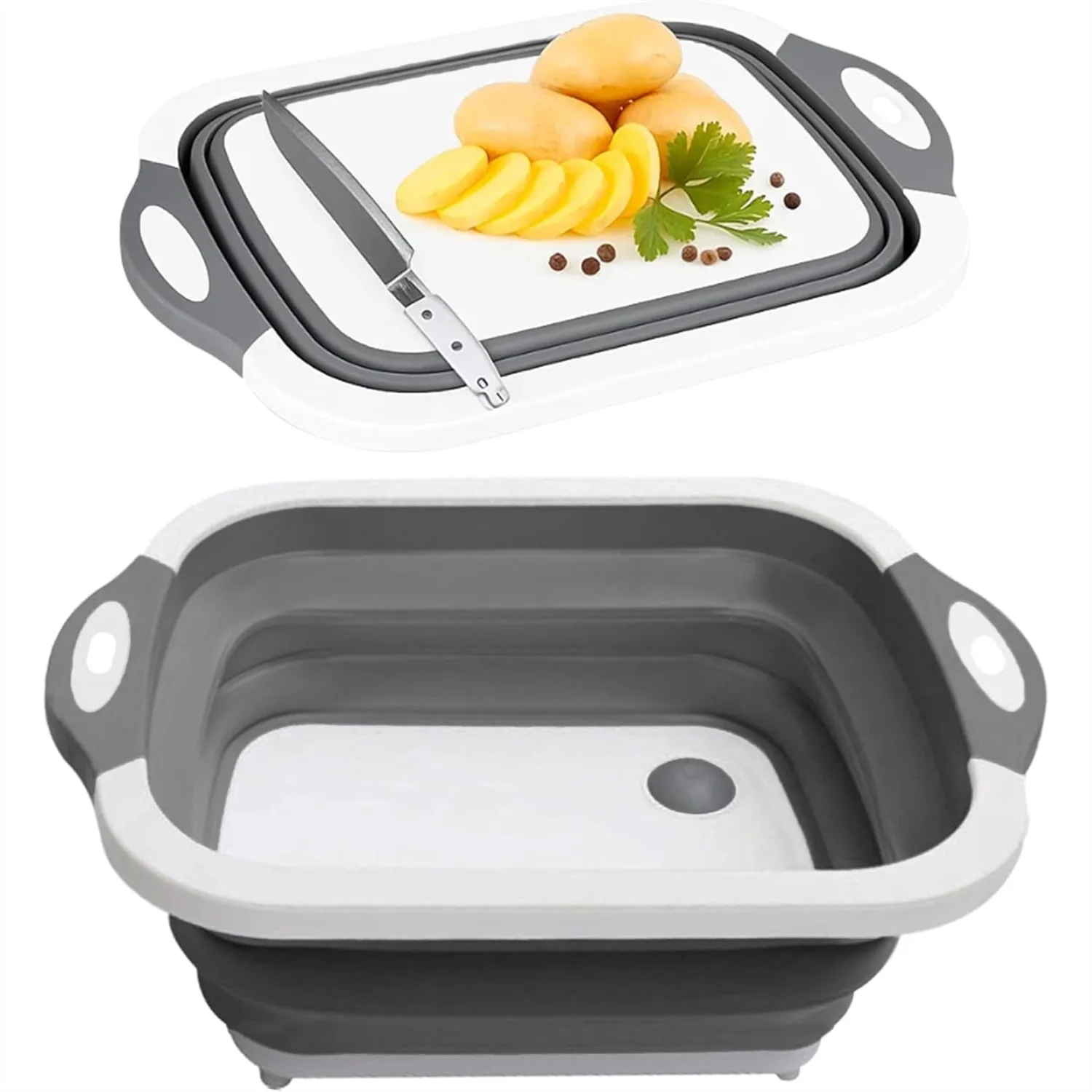 

3-in-1 Collapsible Cutting Board – Multifunctional Kitchen Sink Tub Basin with Drain, Chopping Board & Washing up Bowl –