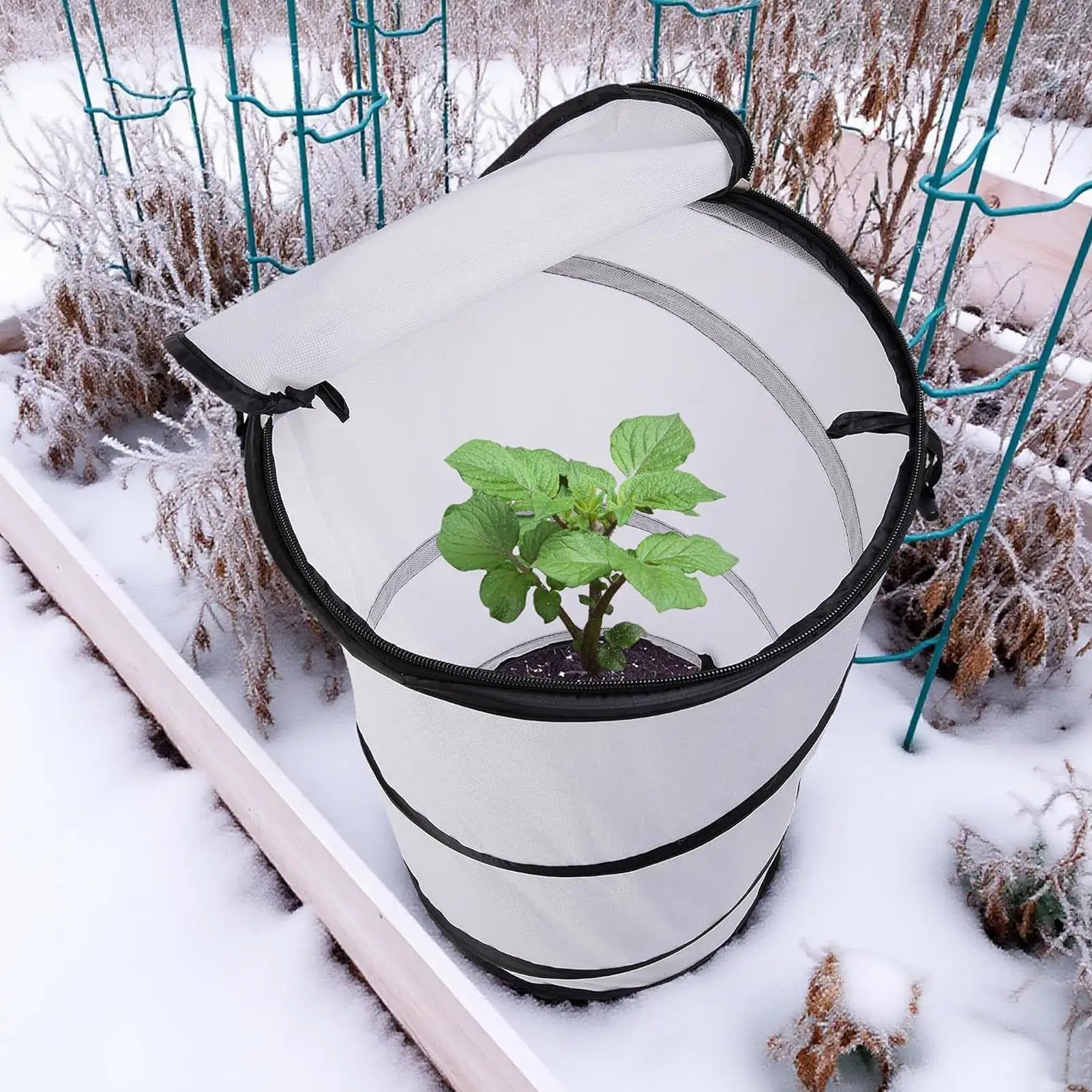 Plant Covers Freeze Protection Pop Design Blanket 2 Pieces Foldable Breathable Round Winter Plant Protector 20x12in For