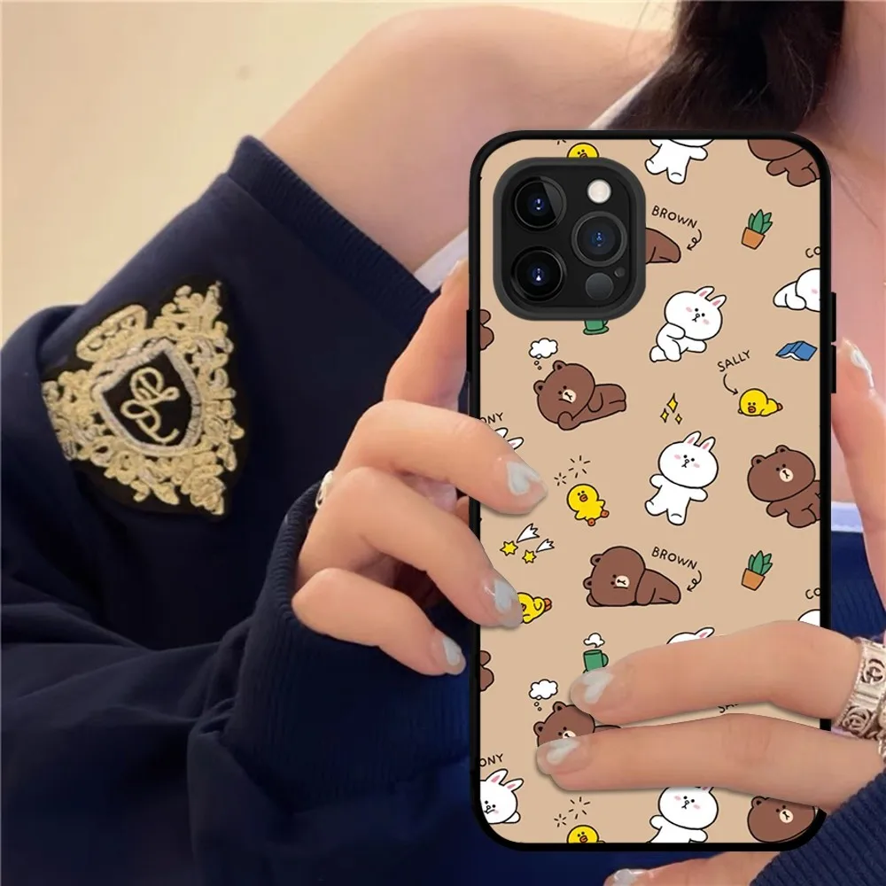 Korea Cute L-Line F-Friends B-Brown Phone Case Silicone Soft for iphone 15 14 13 12 11 Pro Mini XS MAX 8 7 6 Plus X XS XR Cover