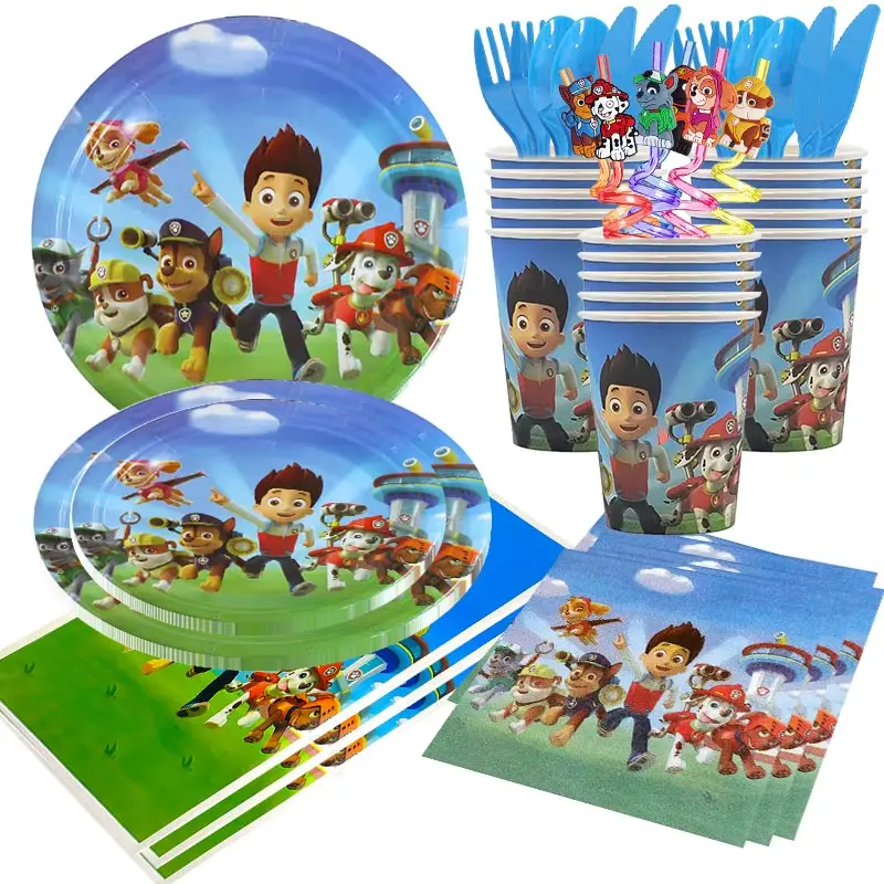 Paw Patrol Birthday Decoration Party Tableware Chase Dog Balloons Cartoon Canine Patrol Theme Cup Plate Party Supplies For Kids