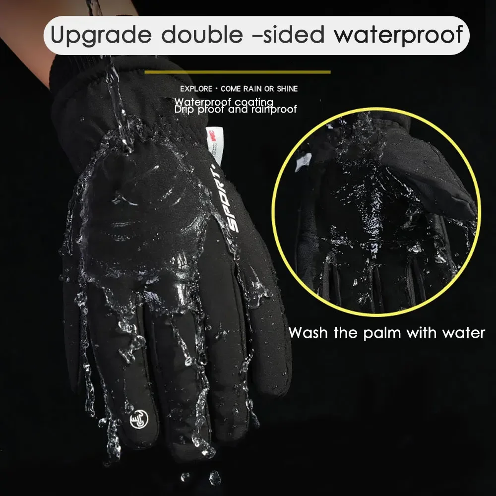 Men Winter Waterproof Cycling Gloves Outdoor Sports Running Motorcycle Ski Touch Screen Fleece Gloves Non-slip Warm Full Fingers