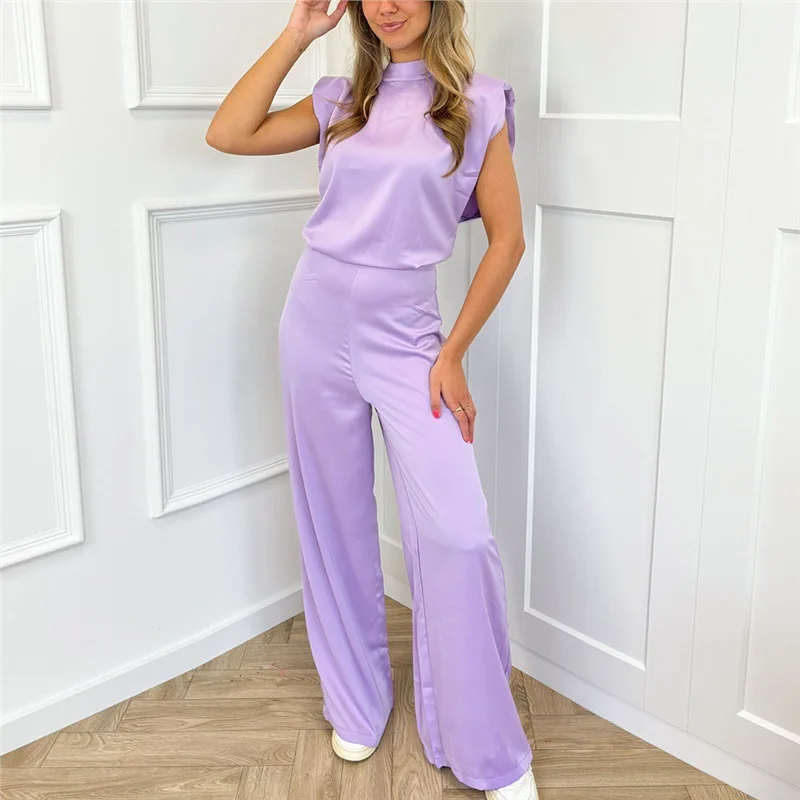 Macacão de Cetim Feminino Novo de Verão, Simples, Cor Sólida, Sexy, Sem Costas, Tomara que Caia, Reto, Moda Feminina para o Dia a Dia