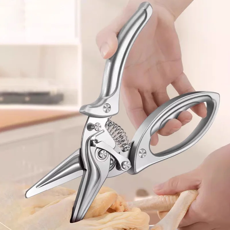 Stainless steel strong chicken bone shear spring scissors professional poultry fish bone & meat, Multi-purpose kitchen scissors