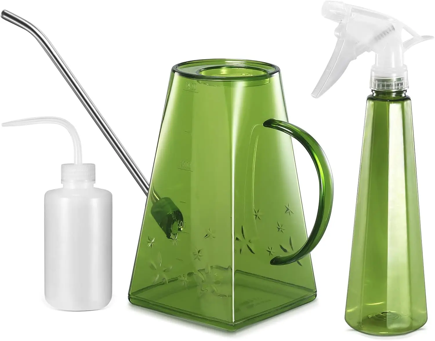 

47oz Long Spout Watering Can, Green with 16oz Spray Bottle & 8.5oz Squeeze Bottle for Indoor Plants