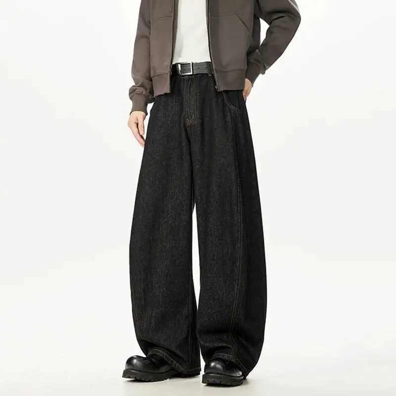 HKSH خريف جديد بسيط الرجال الدنيم السراويل بلون عادية التفكيك المرقعة واسعة الساق فضفاضة كل مباراة الجينز المد HK12102