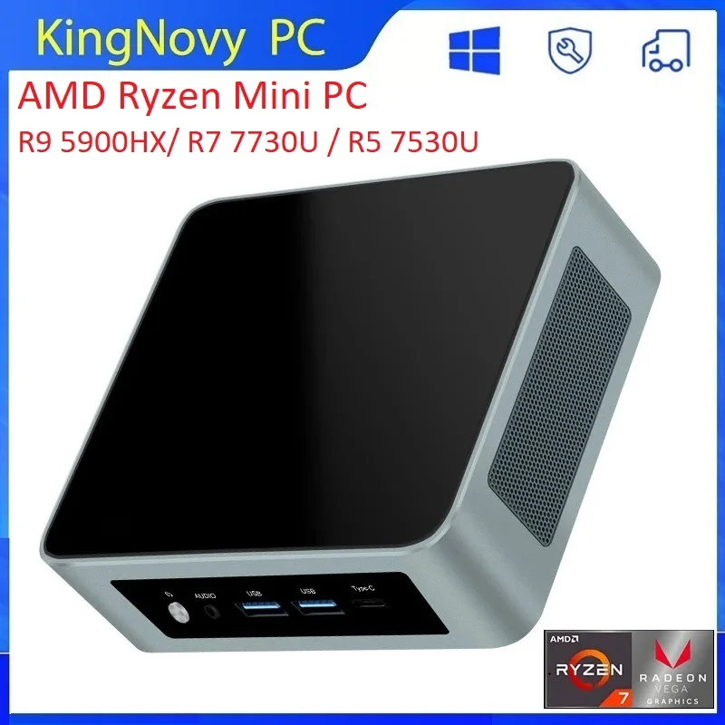 Kingnovy Cheap AMD Mini PC Ryzen 9 5900HX R7 7730U R5 7530U 2xDDR4 NVMe 2xLAN Windows 11 Pro Mini Gaming Computer Desktop WiFi6E