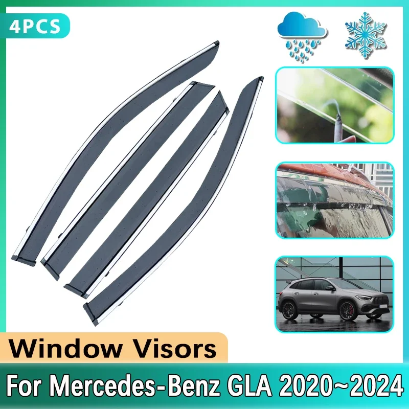 Car Side Window Visor for Mercedes-Benz GLA H247 180 200 250 2020 2021 2022 2023 2024 Rain Sun Guard Cover Deflectors Accessorie