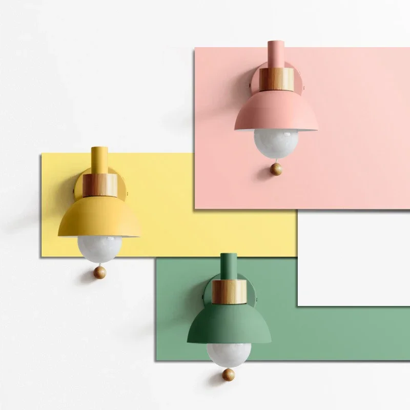 Imagem -01 - Modern Macaron Wall Light com Interruptor Arcandeeiro para Quarto Sala de Estar Banheiro Escadas Iluminação Interior Luminária Brilhante E27 modern macaron wall light com interruptor arcandeeiro para quarto sala de estar banheiro escadas iluminacao interior luminaria brilhante e27 01
