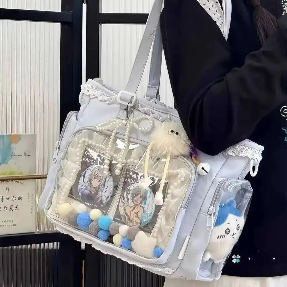 New Y2K Cute Japanese Ita Shoulder Bag Lolita Girls Transparent Tote Bag Large Capacity Crossbody Casual Bag DIY Display Handbag image 3