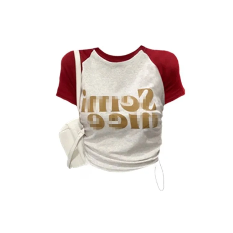 

Женская футболка Extra Large 200 Pou с цветными блоками, топ с завязками, облегающий, в стиле ретро, с круглым вырезом, с принтом, повседневная, летняя, модная