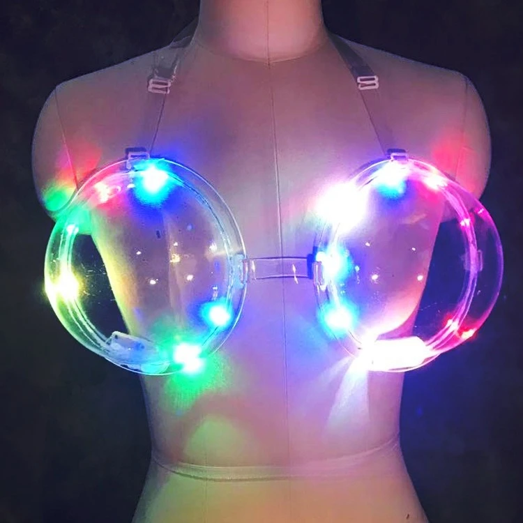 LED Glowing Bra Nightclub Party Wear Light Up Cocktail Drink Feeding Bra Bar KTV Neon Costume Accessories Women Clubwear Rave