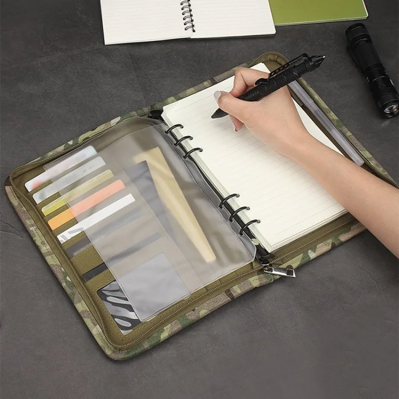 Outdoor Tactical Zipper Hardcover Notebook Refillable 6-Hole Ring Binder Padfolio for Field Office Business Gift