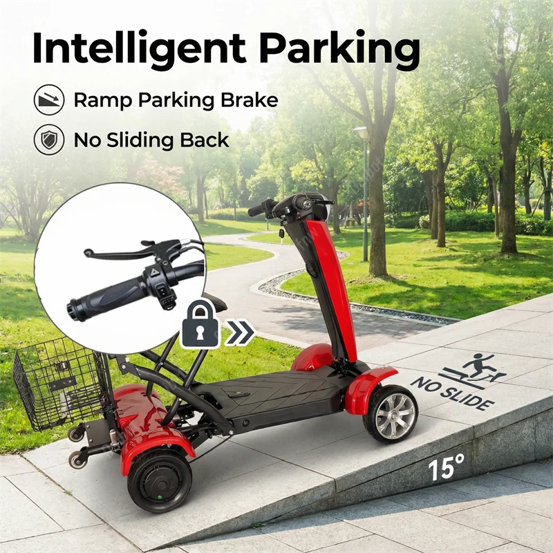 Automatic Folding Double Motor Electric Scooter 4 Wheel 36V 500W Lightweight Foldable Mobility Scooter For Elderly