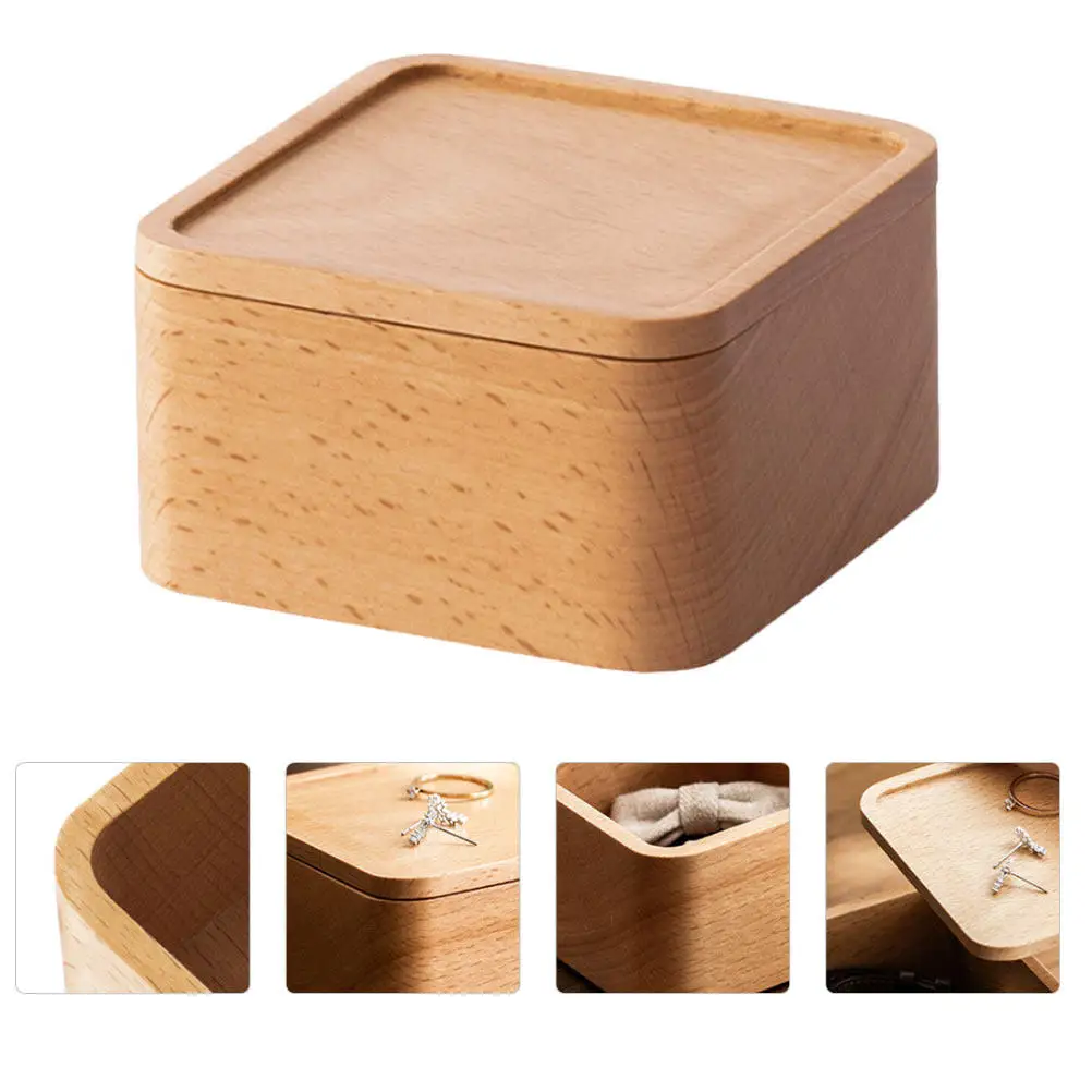 1Pcs Wooden Jewelry Storage Box Khaki Mini Creative Watch Bracelet Case Wedding Gift Packing Display Storage Organizer