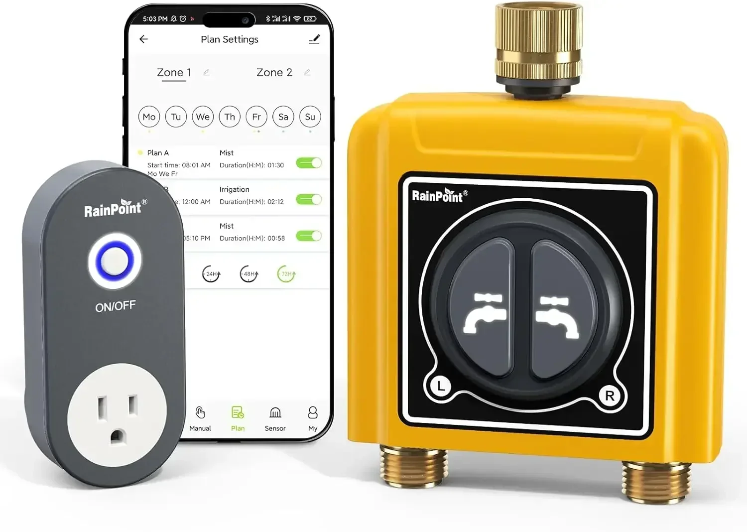 

WiFi Water Timer with Brass Inlet & Outlet，2 Zone WiFi Hose Timer for Lawn,WiFi Sprinkler Controller via APP/Voice Control,Autom