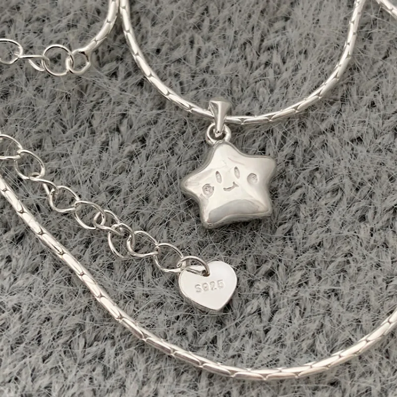 925 Sterling Silver Necklace Cute Five Pointed Star Smile Dimple Pendant for Women Girl Jewelry Gift Dropshipping Wholesale