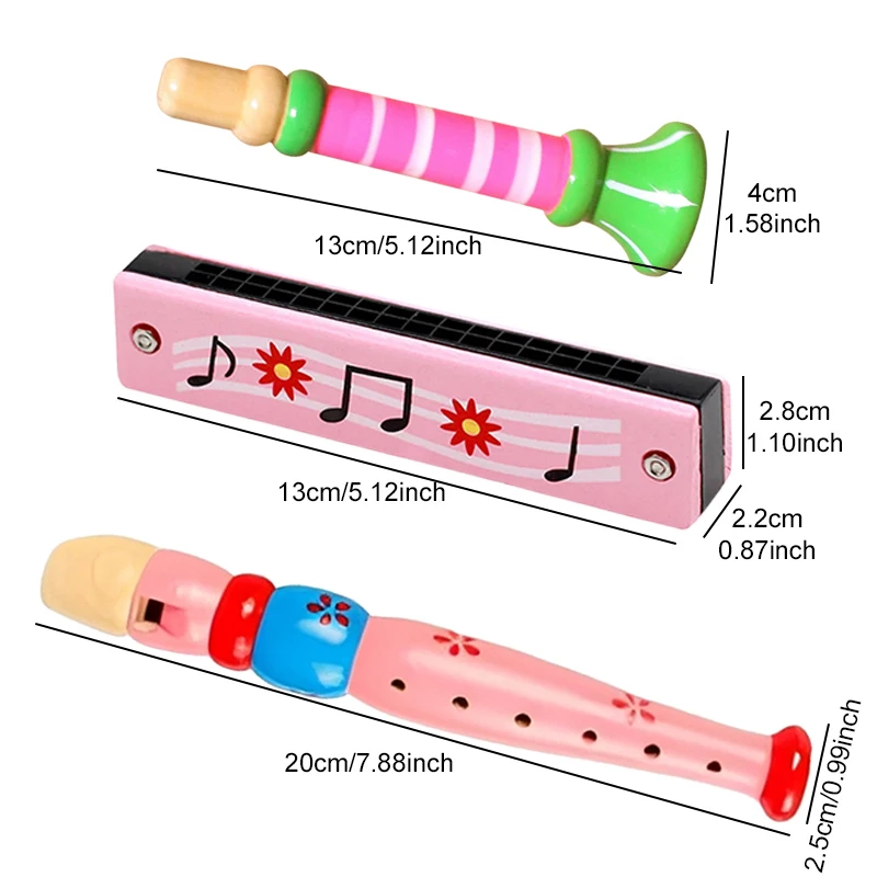 Children Musical Instrument Toy Set Wooden Harmonica 6-hole Flute Horn Kids Educational Learning Musical Performance Toy TMZ