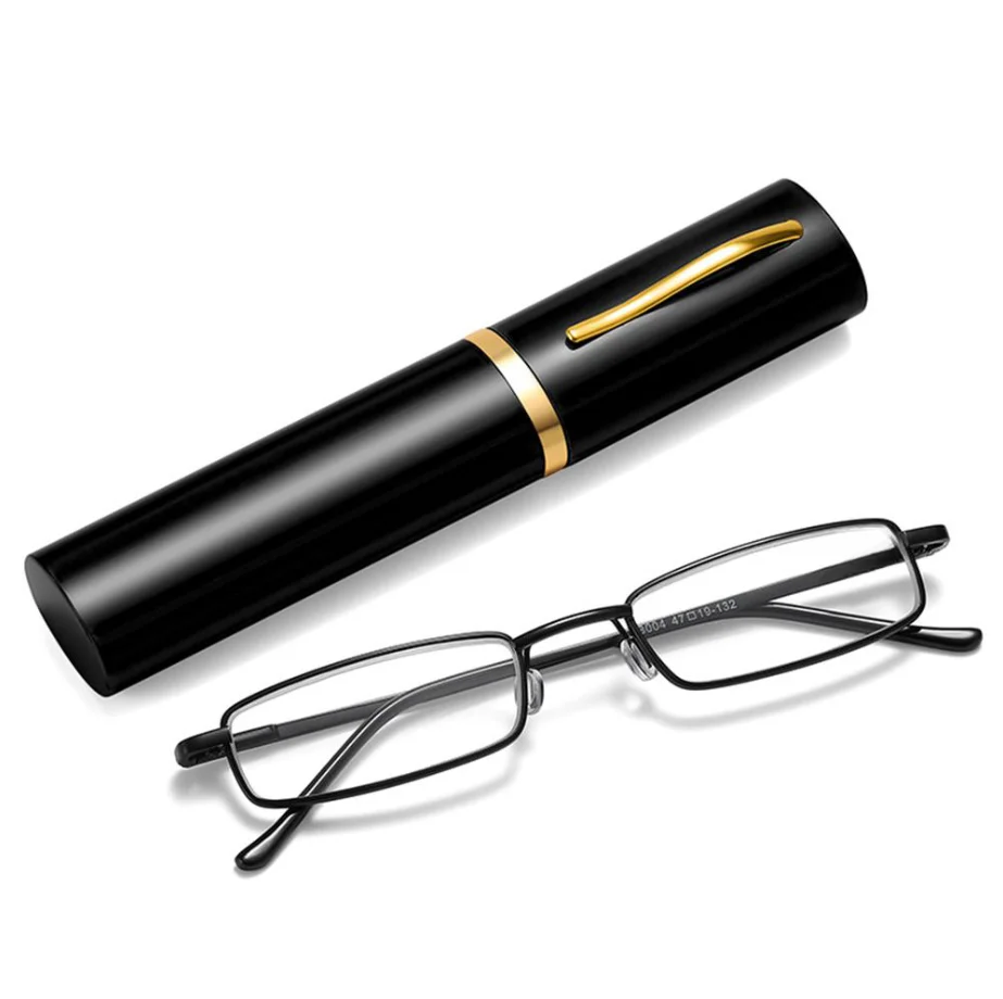 Elegant Portable Mini Reading Glasses Men Metal Frame Pen Box Ultra-thin Women Ultra Light Presbyopia Eyeglasses With Box