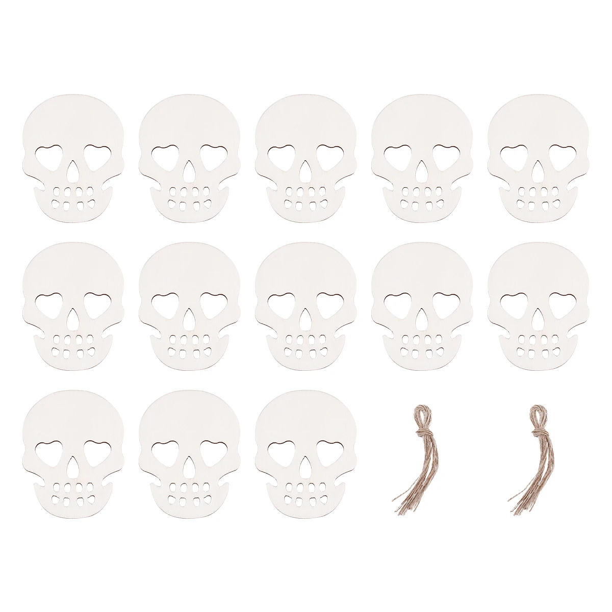 

20pcs Halloween Skull Wood Cutouts Beige Unfinished Wooden Hanging Ornaments With Hemp Ropes For Diy Crafts Party Decorations