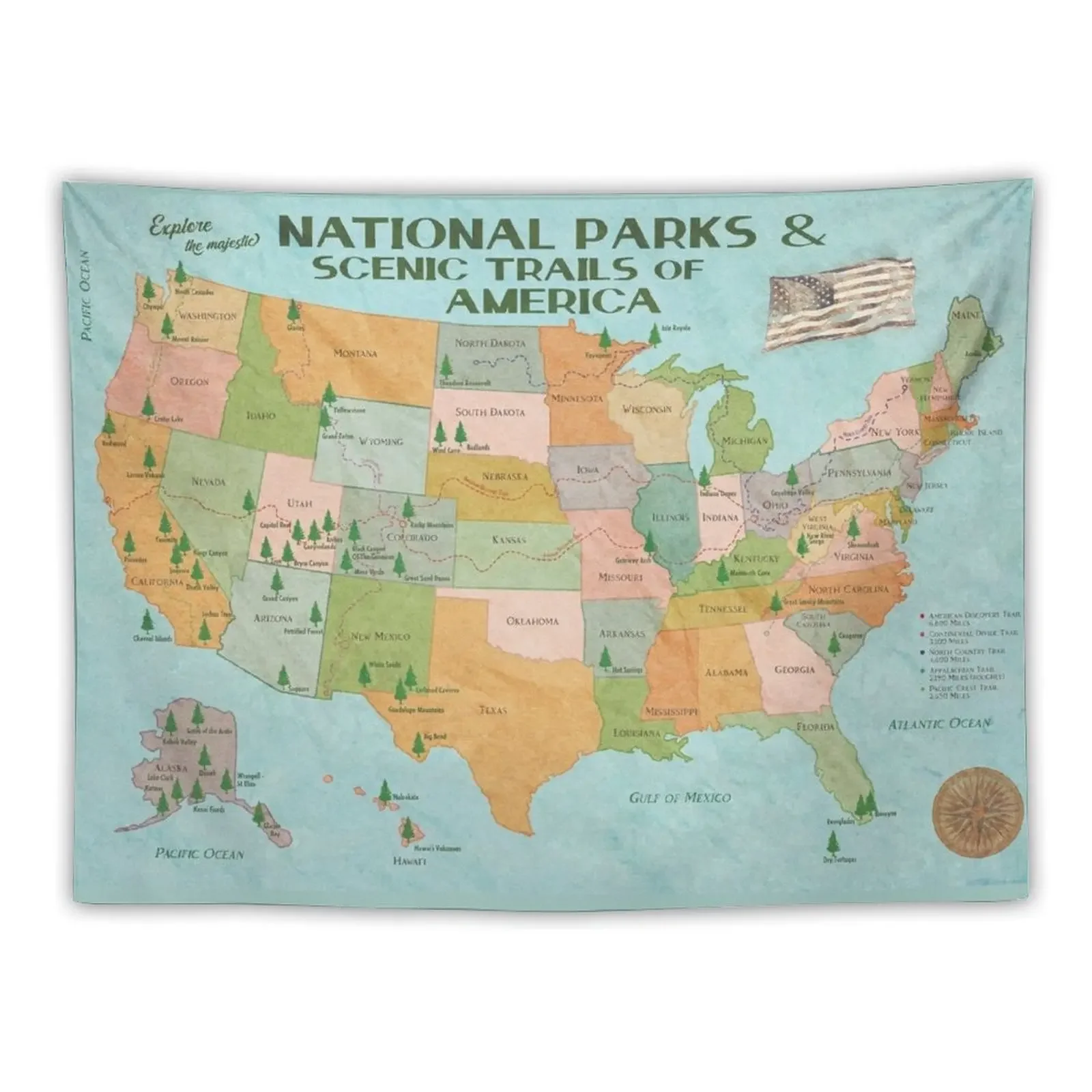 

National Parks Of America Vintage Map Tapestry Aesthetic Room Decorations Wall Hanging Room Decor Tapestry