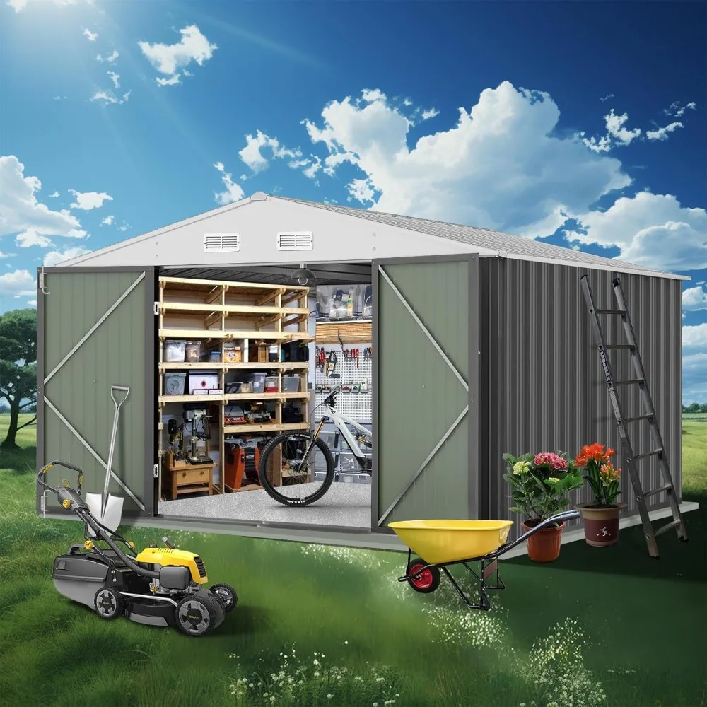 12 x 10FT Outdoor Storage Shed Singe Lockable Door, Large  Tool Sheds Sloping Roof & Frame Structure, Waterproof Sheds Backyard