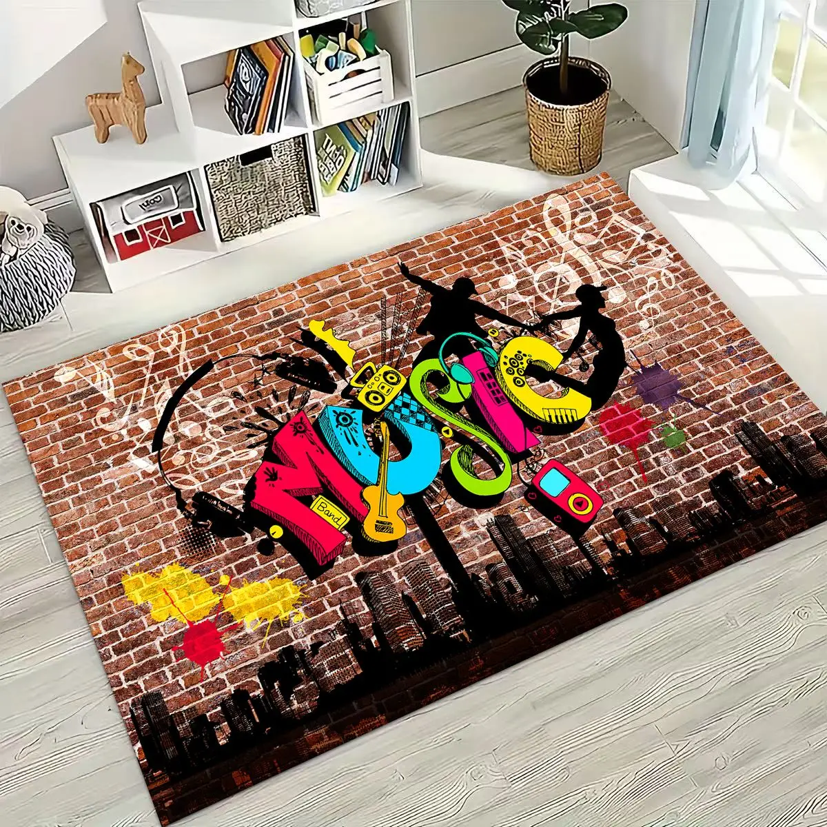 Dancing Music Musical Note Instrument Cartoon Rug for Bedroom Living Room Sofa Home Doormat Decor,Large Kids Non-slip Floor Mat