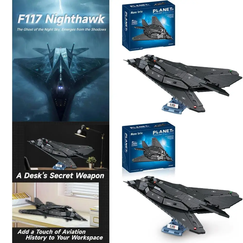 1375 قطعة F-117A مكعبات بناء Nighthawk للبالغين، 20 نموذج طائرة عسكرية مع حامل، متوافق مع LEGO