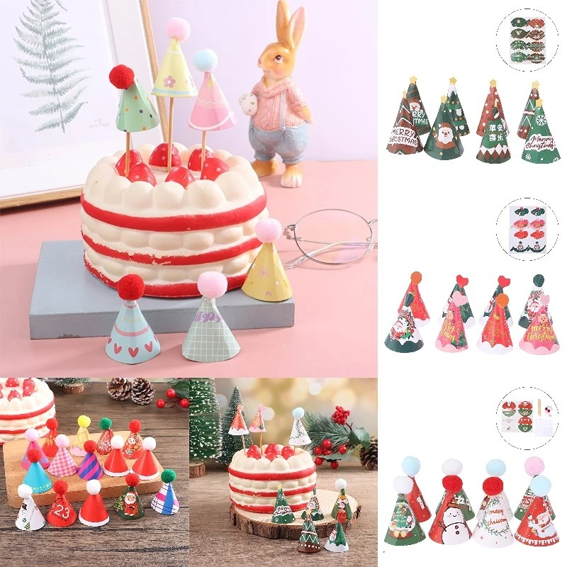 8/10/15Pcs Dollhouse Mini Paper Hat Birthday Cap Baking Cake Topper Dolls House Birthday Party Christmas New Year Scene Decor