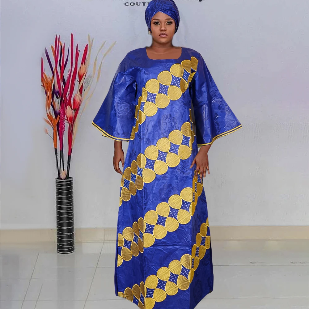 H&D New African Dresses For Women Embroidery Bazin Floral Dresses Ankara Rich Long Robes Nigeria Party Wedding Ramadan