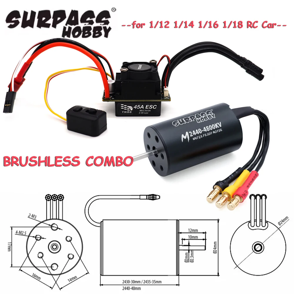 SURPASSHOBBY 35A 45A ESC M2430 2435 2440 2838 2845 Borstelloze Motor voor Wtloys Remo Timaya Redcat 1/12 1/14 1/16 1/18 RC Auto Boot