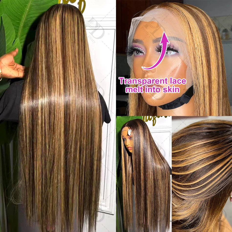 30 36 Zoll Knochen Gerade Ombre HD Farbige 13x4 Spitze Vorne Perücke Brasilianische 4/27 13x6 Highlight menschliches Haar Spitze Frontal Perücke Für Frauen