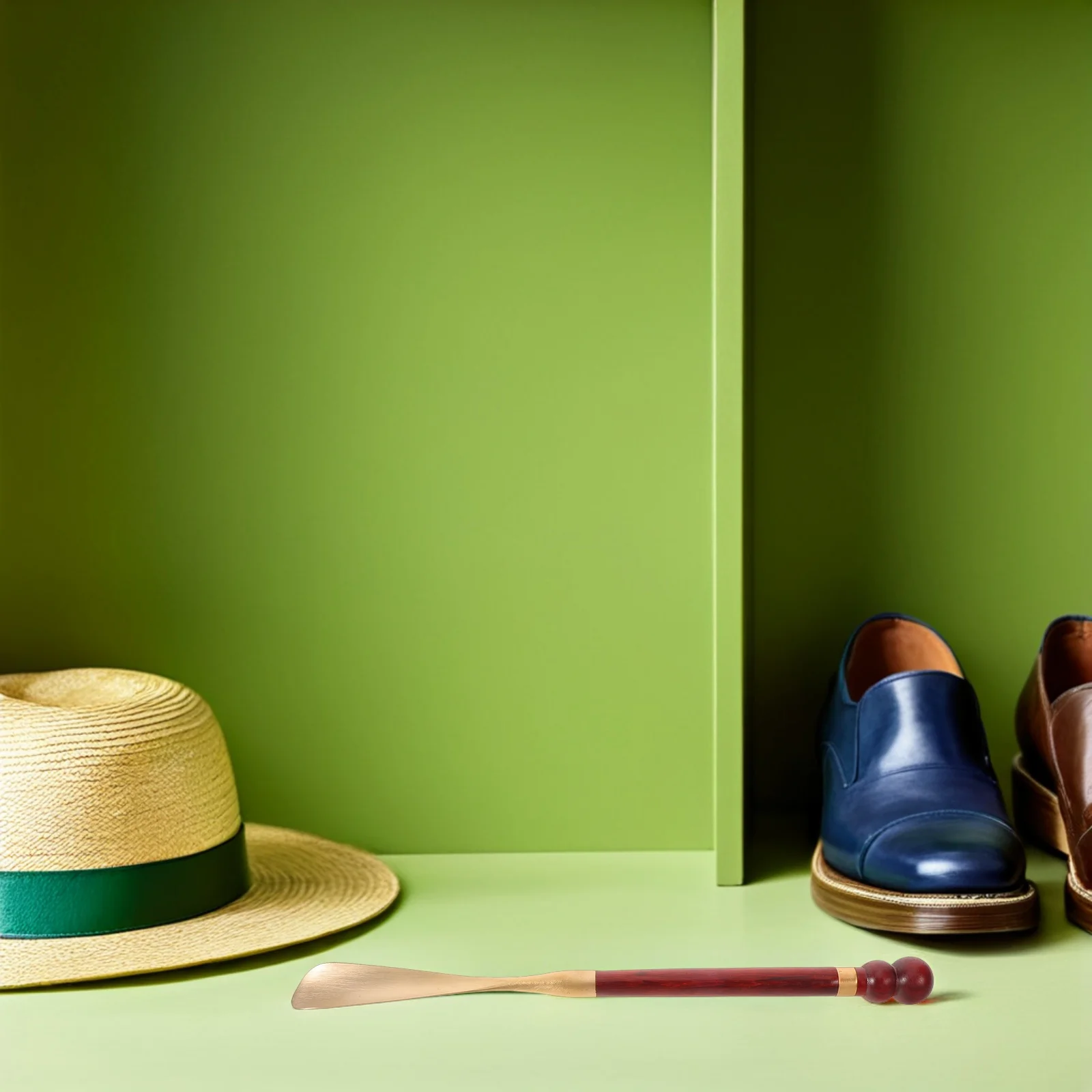 ที่โกยรองเท้าทองเหลืองหัวไม้ พกพาสะดวก สำหรับผู้สูงอายุ พร้อมด้ามจับกันลื่น อุปกรณ์ช่วยใส่รองเท้าสำหรับการเดินทาง