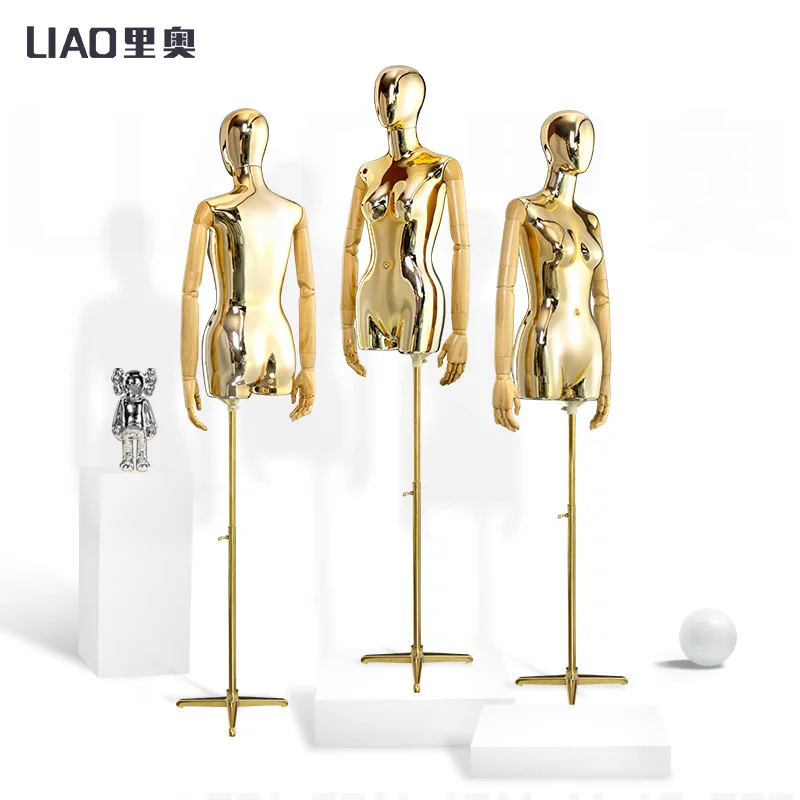 Korean version Plating Gold Lady Dress Form mannequin body stand female Adjustable Plastic Arms upper-body Manikin