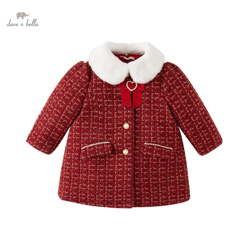 Dave Bella Winter  Girls Coat Warm Wool Heavyweight Plaid Overcoat for Kids Outerwear Jacket  Coat Clothes Jackets DB422427