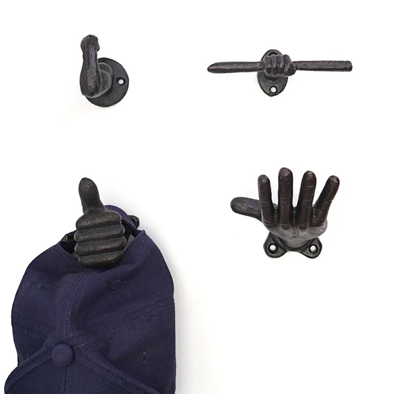 Creative and Personalized Wall Decoration Hook Thumb Palm Arm Cast Iron Hook Hangers Wall Hooks Bathroom Accessories