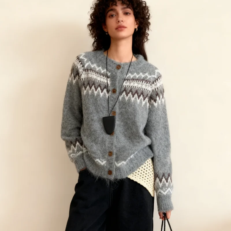 

2025 новые модные вязаные повседневные пальто с круглым воротником, осень-зима, свободные женские кардиганы, свитер, куртки с длинными рукавами, милая одежда