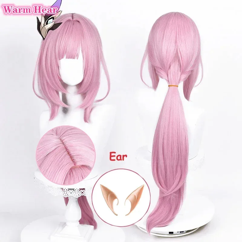 

80cm Long Game 3 Elysia Ear Maid Pink Heat Resistant Hair Anime Cosplay Wigs +Wig Cap