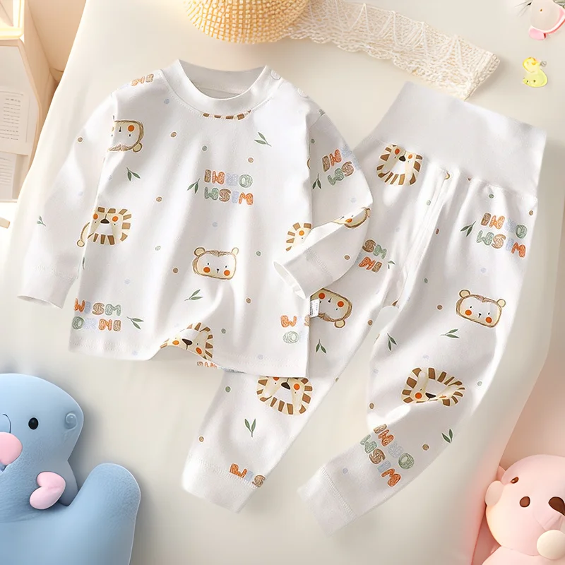 Baby and Children's Pure Cotton Underwear, Boys and Girls' Belly Protection Home Clothes, Pajamas, New Baby and Autumn Set