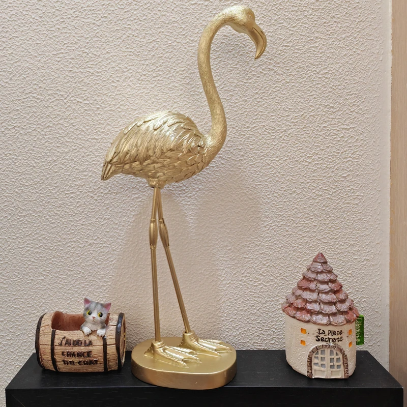 Gold Flamingo Figurine Statue Resin Animal Sculpture Artwork Home Decor