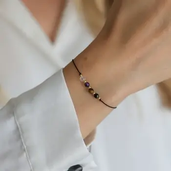 護身水晶手鍊 | 共感保護手鍊,內含粉晶、紫水晶、黑碧璽,可調式繩帶,療癒手鍊 8 最佳銷售 石英手鍊 - №8