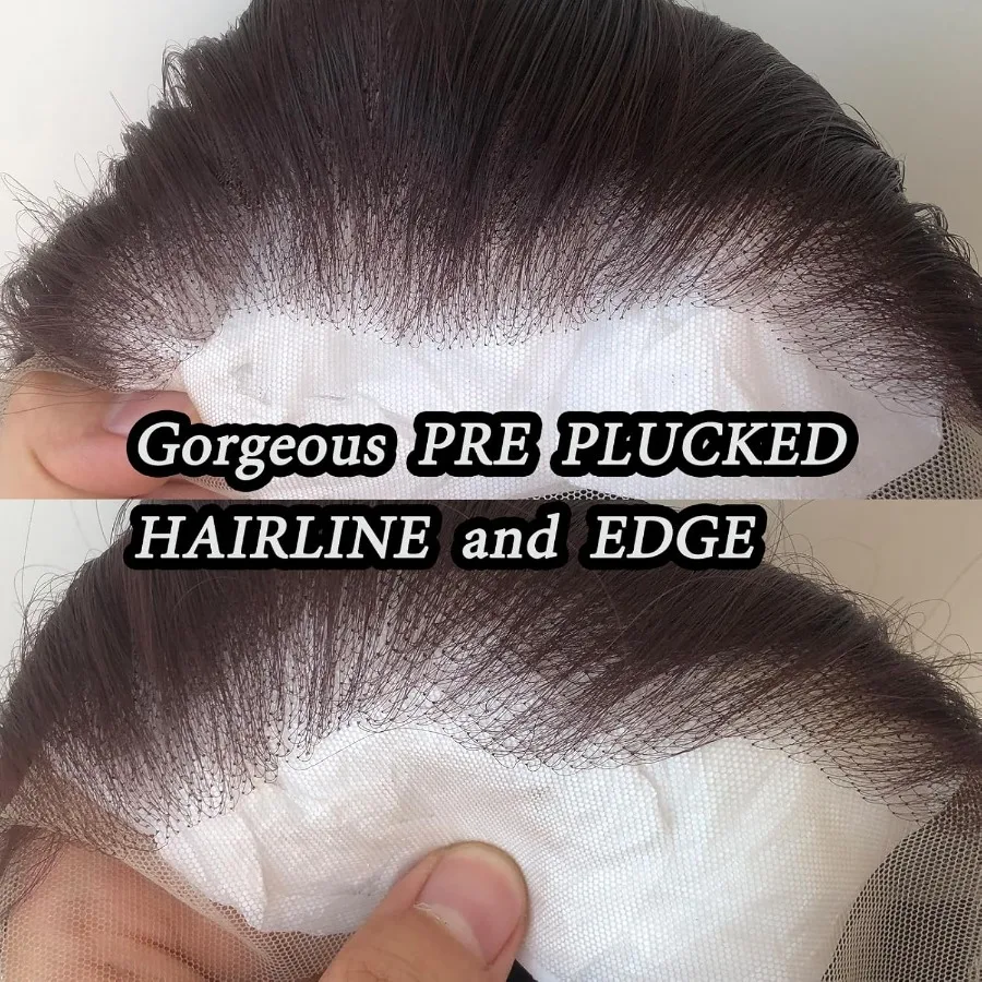 Peruka 99J Długa Prosta Bordowa Syntetyczna Peruka typu Lace Front z Wstępnie Wyskubaną Linią Włosów dla Kobiet Modnych, Odporna na Ciepło, Bezklejowa Syntetyczna