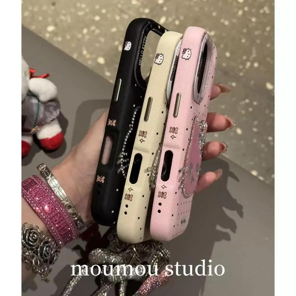 Kawaii مرحبا كيتي قضية الهاتف المحمول آيفون 12 13 14 15 16 برو ماكس لطيف Kt سانريو أبل جراب هاتف مع قلادة أفخم هدية