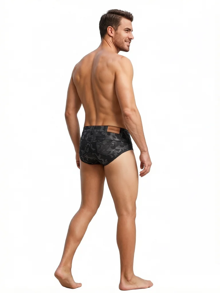 Summer Men Shorts Gym Low Waist Sexy Print Swim denim shorts Removed Pad Surfing Swimsuit Beachwear Shorts