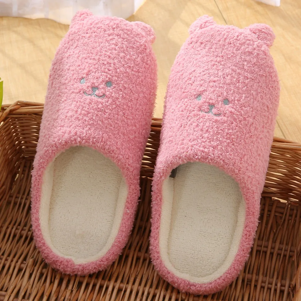 Women's Winter House Casual Snow Warm Plush Slippers Shoes Non-Slip Indoor Home Fur Cute Cartoon Bear Lightweight Slipper