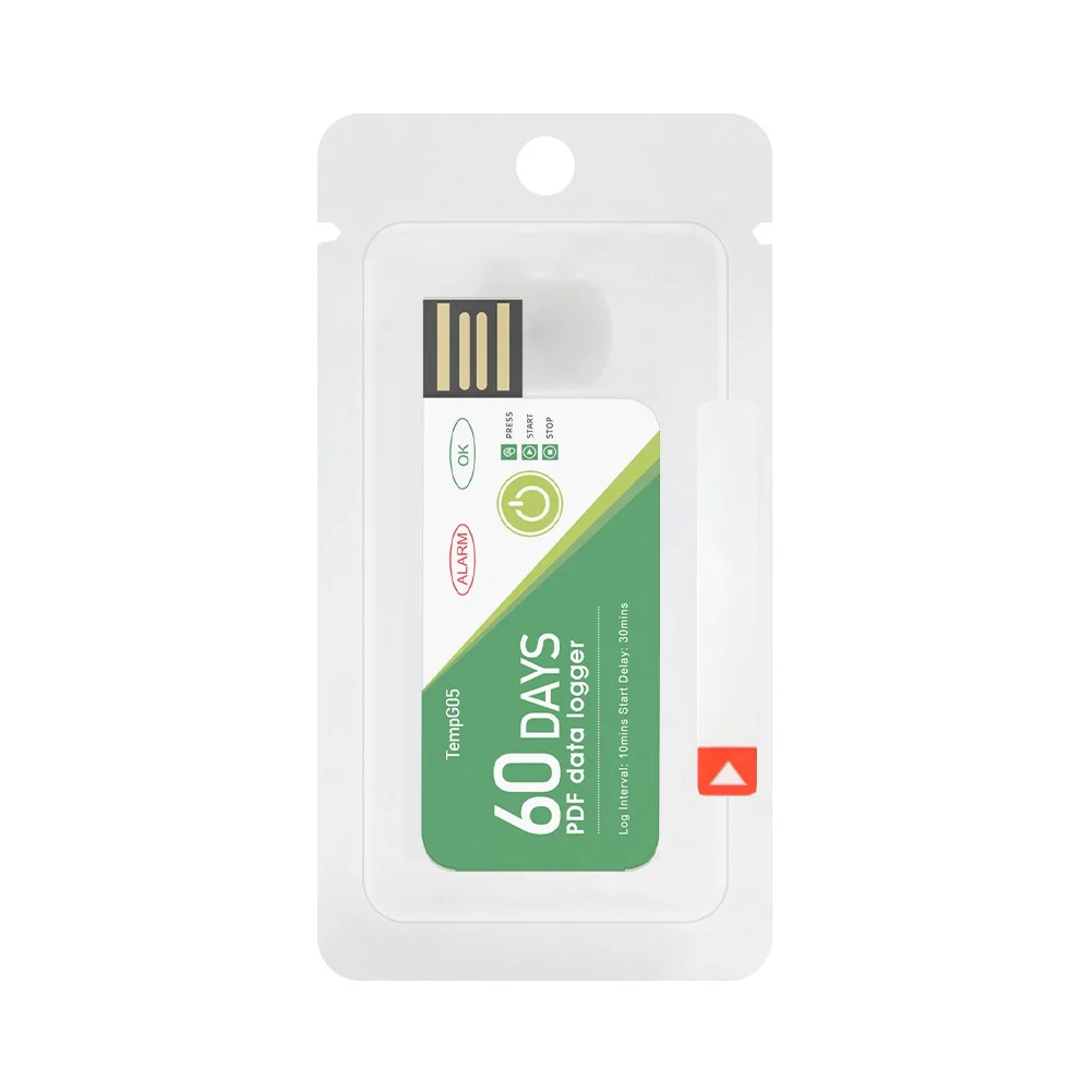 60 Day USB Temperature Logger with Automatic PDF Report Generation for Warehouse Cold Chain and Transport Monitoring