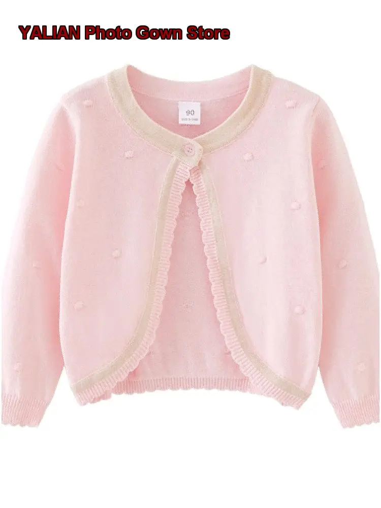 Girls Knit Shawl Kids Spring Autumn Thin Pink Dress Layered Pullover