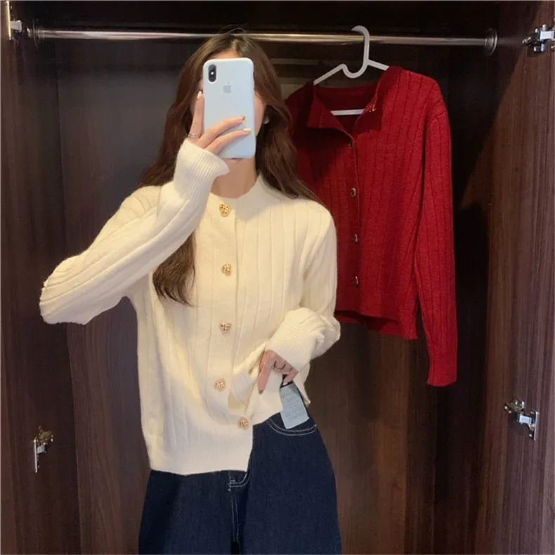 Sli فضفاض محبوك سترة مفتوحة المرأة سترة ربيع الخريف القلب الأزرق ملابس خارجية عادية كلية Sle طويلة Sve #5